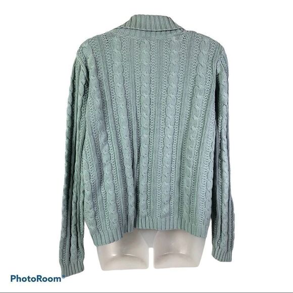 Charter Club sea foam green cable knit sweater 1980s 80s style medium - Picture 2 of 12